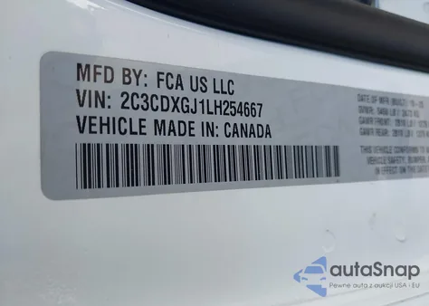 2020 Dodge Charger Scat Pack Widebody Rwd z USA, uszkodzony, nr VIN 2C3CDXGJ1LH254667